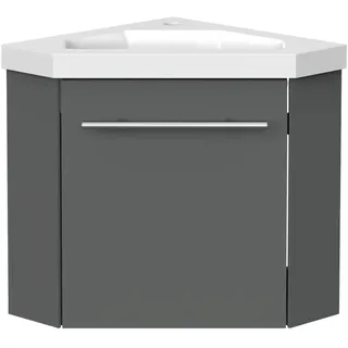 Aica Sanitär Eckwaschtisch 40 cm Eckschrank Vormontieren Waschbecken mit Unterschrank Waschtisch kleinmöbel Anthrazit