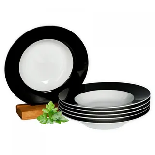 van Well Vario Suppenteller-Set 6-teilig - Teller-Service für 6 Personen - tiefe Pasta-Teller mit Rand in Schwarz