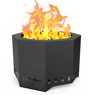 onlyfire Rauchfreie Feuerschale mit Abnehmbarer Aschekasten, ⌀60 cm Feuerstelle Outdoor für den Garten Terrasse Camping, Mobile Feuerkorb, Achteckig, Schwarz