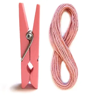 OWLBOOK Wäscheklammern Holz Klein 4,5 x 1,0 x 0,5 cm und Jute Kordel 10 Meter in Rosa - zum Basteln und Dekorieren von Adventskalender zum selber Befüllen