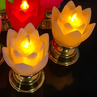 Set Mit 7 Led-farben, Simulierte Lotuskerzen In Gold, Dekorative Kerze Von Buddha Guanyin, Gott Des Reichtums, Ewiges Weißes Licht (keine Interne Batterie)