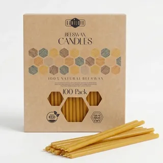 Danilovo 100 Dünne Bienenwachskerzen – Orthodoxe Kirchenkerzen aus Echtem Bienenwachs mit Baumwolldocht, Ritualkerzen für Meditation, Gebet & Hausaltar, Natürlicher Honigduft (16.5 cm, Gelb)