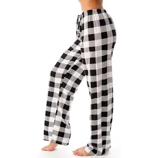 Kielsjajd Schlafanzughose Damen Lang Karierte Pyjamahose Winter Weich Nachtwäsche Hose Schlafhose Freizeithose Strandhose mit Taschen und Kordelzug, Damen Yogahose Stretch Bequeme Pyjamahose