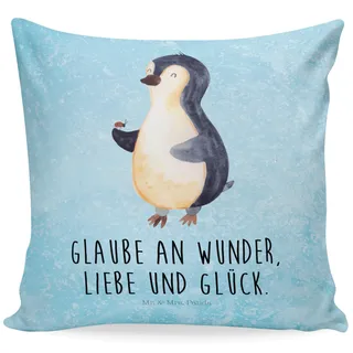 Mr. & Mrs. Panda Kissen Pinguin Marienkäfer - Geschenk, Kissenbezug 40x40, Sofakissen, Glück, Wunder, Liebe, sofakissen, aufmerksam, Sofakissen 40x40