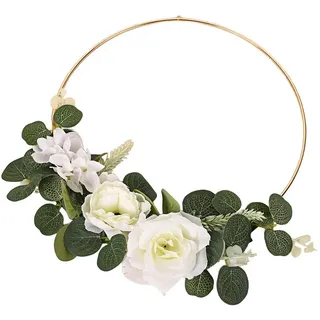 Wambere 1 Stück Hängen Kranz Blumenkranz Deko Künstlich Blumen,Girlande für Haustür Fenster Wand Hängepflanzen-Dekokranz für Hochzeit Party Garten,Hochzeit,Party,Festival,Weihnachten,Beige C