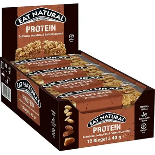 Eat Natural Frucht- & Nussriegel - Erdnüsse, Mandeln & Salzkaramell - Proteinquelle, glutenfreier Snack - Perfekt für unterwegs. - 12x40 g