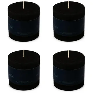 Stumpenkerzen Rustic 4er Set 7x7 cm - Brenndauer: 25 Std., rußfrei, 100% Paraffin - für Kerzenständer, Kerzenhalter, Weihnachten, Hochzeit, Blockkerze, Kerze, Adventskranz, Advent (schwarz)