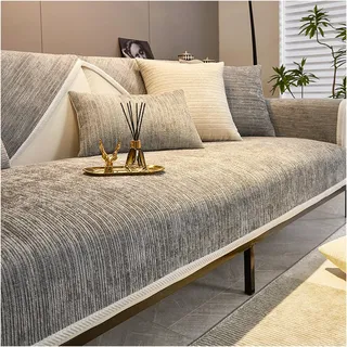 Tauzveok Sofaschoner rutschfest, Chenille Sofabezug, Sofadecken Für Sitzfläche, Für L Form/U Form/Ecksofa 3 2 1 4 Sitzer Sofahusse,Light Gray,110 * 210cm
