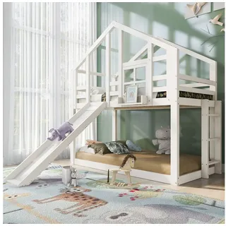 OKWISH Etagenbett Kinderbetten Einzelbett Gästebett (mit 2 Schlafplätze, 2 Lattenrost), mit Rutsche & Leiter, 90 x 200 cm