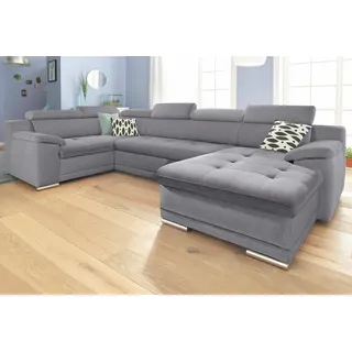 sit&more Wohnlandschaft SIT & MORE "Top Andiamo U-Form", grau, B:336cm H:93cm T:193cm, Kunstleder SOFTLUX;Struktur ( 100% Polyester), Sofas, Wohnlandschaft, mit Kopfteilverstellung, wahlweise mit Bettfunktion