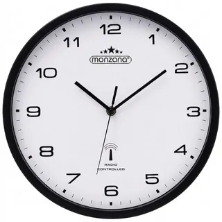 monzana Wanduhr (Groß Funk Wohnzimmer Schwarz Küchenuhr Modern Autom. Zeitumstellung) schwarz