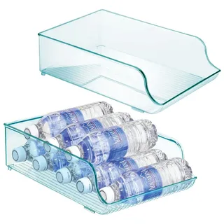 mDesign 2er-Set Flaschenregal – platzsparende Aufbewahrung für Weinflaschen, Wasserflaschen bzw. Trinkflaschen – Flaschenständer für Küchenschränke und Arbeitsplatten – hellblau