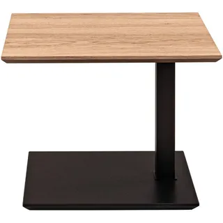 Beistelltisch, Eiche Bianco, Holzwerkstoff, furniert, rechteckig, Säule, Bodenplatte, 47x47-65x55 cm, höhenverstellbar, Wohnzimmer, Wohnzimmertische, Beistelltische