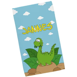 Striefchen® Dino-Starkes Kinderhandtuch mit Wunschnamen und unserem niedlichen Dinosaurier 30 x 50 cm
