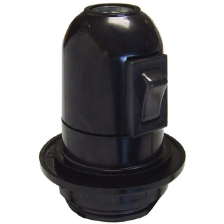 BF Lampenfassung, Bakelit, E27-Sockel, Befestigungsscheibe, Schalter, Schwarz