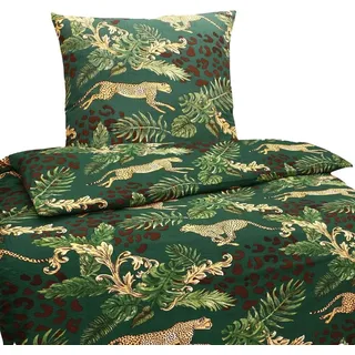 Bettwäsche Seersucker Mikrofaser Leopard Dschungel 135x200 80x80 Grün: 2 tlg. - Grün