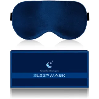 Aosun Seiden Schlafmaske für Seitenschläfer, 22 Momme, 100% Reine Natürliche Bio Maulbeerseide Augenmaske für Herren & Frauen, 9 7% Lichtblockierende Schlafbrille mit Verstellbares Gummiband, Blau