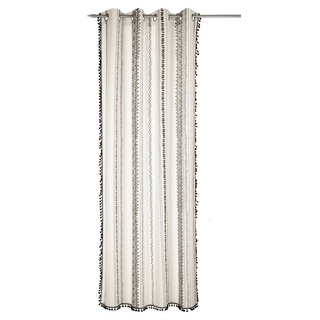 ALBANI Ösenvorhang MADU, Creme - Schwarz - 135 x 245 cm - Bohomuster mit Quasten