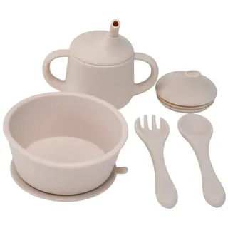 Zayno Kindergeschirr-Set Silikon-Geschirrset für Babys "Tischlein Deck Dich" in Muschelbeige (6-tlg), 1 Personen, Silikon, BPA-frei und LFGB-konform beige|braun