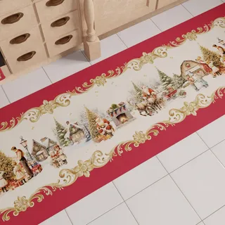 PETTI Artigiani Italiani - Weihnachts-Küchenläufer, Rutschfester und waschbarer Weihnachts-Küchenteppich, Weihnachtsteppich 52x100 cm Vintage Xmas, Made in Italy