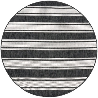 Teppich Roma 273, Paco Home, rund, Höhe: 4 mm, Flachgewebe, gestreift, In- und Outdoor geeignet schwarz