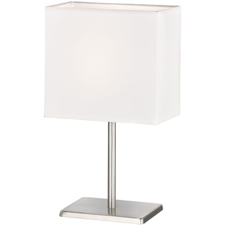Tischleuchten Wohnzimmer Nachttischlampe Leselampe Tischlampe eckiger Schirm, Chintz weiß Metall nickel-matt, 1x E14, LxBxH 17x10x30 cm