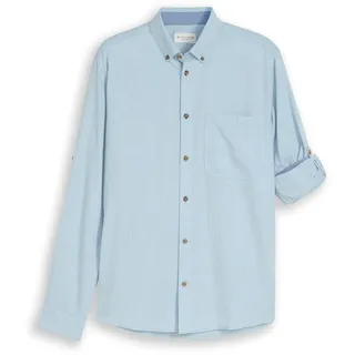 TOM TAILOR Herren Regular Fit Hemd mit Turn-Up-Funktion, blau, Fischgrät, Gr. M
