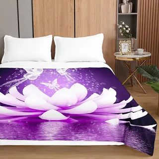 Chickw1 Tagesdecken Bettüberwurf, 3D Blumendruck Sommer Tagesdecke mit Prägemuster Wohndecke aus Mikrofaser Bettdecke für Einzelbett Doppelbett oder Kinder (Lila Lotus,200x230cm)
