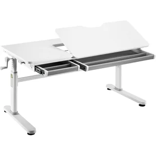 HOKO Kinderschreibtisch höhenverstellbar, Schreibtisch Kinder 120x60 cm | Kinderschreibtische mit 80x40 cm neigbare Tischplatte & Schubladen, Jugendschreibtisch für Kinder ab 6 Jahren, Weiß, ELIN