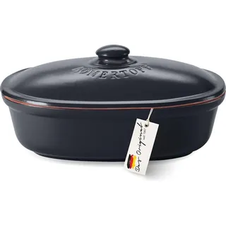 Römertopf Brottopf oval MEDI 2,3 Liter - Brotkasten Schwarz aus Keramik - Atmungsaktiver Tontopf für langanhaltende Frische von Brot und Brötchen