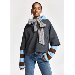 Essentiel Antwerp für Damen. KANTELOU Dunkelgraues Kapuzensweatshirt aus Baumwolle im Lagen-Look mit gestreiften Ärmeln (S), Lässig, Langarm