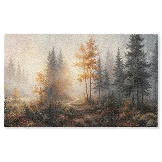 MuchoWow Fußmatte Groß Waldweg - Herbstlaub - Natur - Landschaft - Orange, Rechteckig, Sauberlaufmatte, Fußabtreter, Schmutzfänger 150x90 cm 150 cm x 90 cm