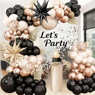 Luftballon Girlande Schwarz Gold Beige, 116 Stück Ballons Geburtstag Schwarz Beige und Gold Konfetti Ballons, Party Deko Ballon Girlande for Geburtstag Hochzeit Ruhestand Abschluss Neues Jahr Ramadan