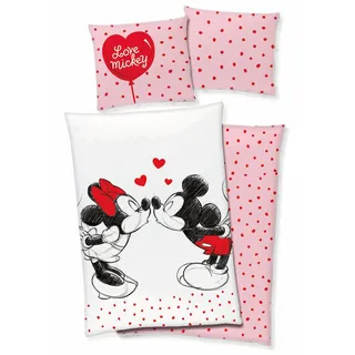 Disney Mickey & Minnie Mouse Bettwäsche 80x80 + 135x200 cm 100% Baumwolle mit Reißverschluss