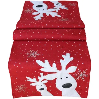 Raebel Tischdecke 85 x 85 cm Stickerei lustiger Elch rot-bunt Weihnachten Weihnachtsdeko Weihnachtstischdecke Mitteldecke Tischdeko Tischdecke