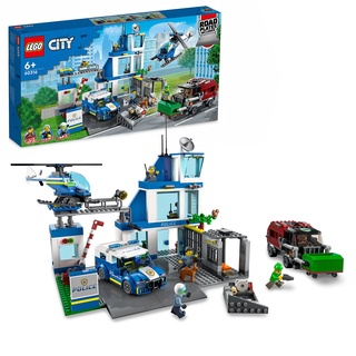 LEGO City Polizeistation mit Polizeiauto, Müllauto und Hubschrauber, Gebäude zum Bauen mit 3 Figuren, Polizei-Spielzeug für Jungen und Mädchen ab 6 Jahren, Geschenk für Kinder 60316