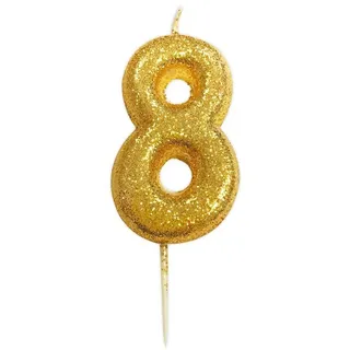 Partystrolche Geburtstagskerze Glitterkerze am Pick in Gold, Zahlenkerze Geburtstag Kuchenkerze