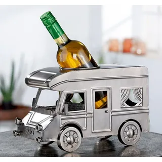 Gilde Dekoobjekt Flaschenhalter "Wohnmobil" aus Metall silberfarben Breite 30.5cm Handa