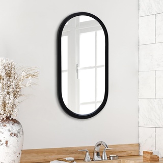 Americanflat Spiegel Oval 31x61 cm - Großer Spiegel mit für Badezimmer, Wohnzimmer oder Schlafzimmer - Schwarzer Wandspiegel mit Abgerundetem Rahmen