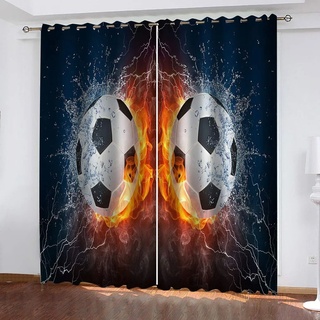 FYOIUI Verdunkelungsvorhang Kinderzimmer - 140X160Cm (BxH) Flammensport Fußball Gardinen Mit Ösen Schlafzimmer Vorhänge Blickdicht Ösenvorhang