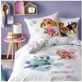 Kinderbettwäsche Paw Patrol Bettwäsche 135x200 + 80x80 cm 2 tlg., 100 % Baumwolle in Renforcé, Bettwäsche-Set Skye & Everest für Kinder, Mädchen und Jungen, MTOnlinehandel weiß