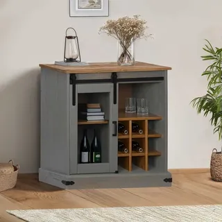 Sideboard Halden Mit Schiebetür Grau 80x40x80 Cm Massivholz