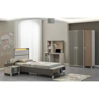 aea Garnitur Kinderzimmer Bett Kinderbett Kindermöbel Grau Holz Set 4tlg