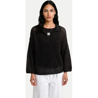 Häkel- Pullover mit Polo- Kragen Schwarz XL