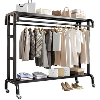 Kleiderständer auf Rollen, Schwerlast-Garderobenständer bis 120 kg belastbar, für das Aufhängen von Kleidung im Schlafzimmer, für den Gewerblichen Gebrauch, Schwarz 150cm