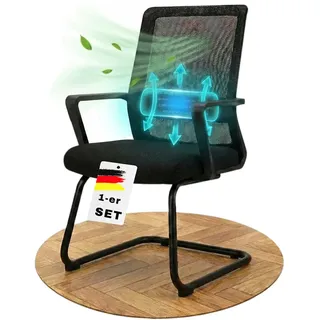 VALKENSTOL K1 - Konferenzstuhl Freischwinger Schwarz mit Armlehne - 1er Pack