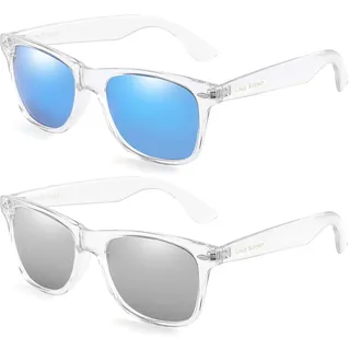 Long Keeper Polarisierte Sonnenbrille Unisex Transparente Vintage Sonnenbrille für Damen & Herren Mit UV-Schutz (Transparentes Blau+Transparentes Silber) - L