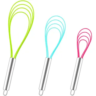 Webake Silikon Schneebesen Flach Set 3 Stück 22cm 25cm 30cm Rührbesen für Mischen, Schneebesen, Schlagen, Aufschäumen und Rühren