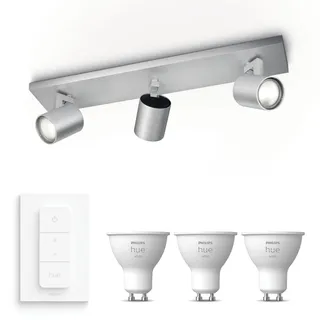 Philips Hue Runner Aufbaustrahler (Aluminium) - 3-Flammig - Warmweiß | Inkl. Hue Dimmer Switch - Deckenstrahler - GU10 - Hue White