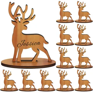Gulfmew 12 Sets Weihnachtstischkarten Holz Platzkarten Weihnachten Namensschilder Freistehende 3D Tischkarten Sitzkarten mit Stift Rustikales Weihnachtsessen Set für Gäste Party Tisch Dekoration